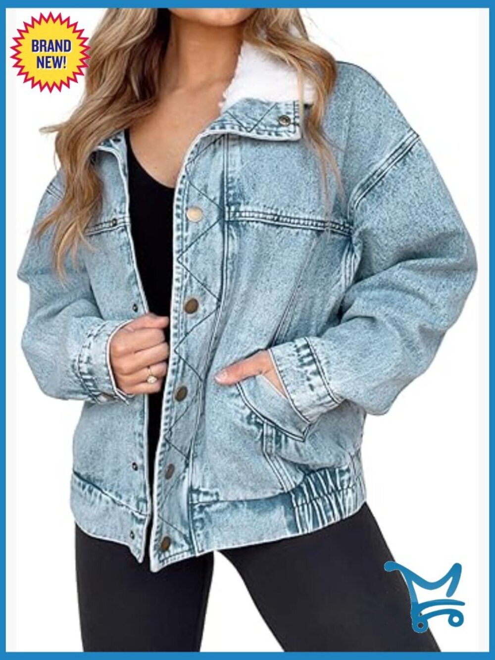 Sherpa Collar Oversized Denim Jacket Boyfriend Jean Coat Trucker
